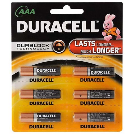 Duracell R 03 AAA Alkaline Long Lasting Batteries (Pack of 6)