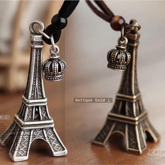 Retro Leather Strap Imperial Chain Crown Eiffel Tower Long Necklaces & Pendants For Women Retro Leather Strap Imperial Chain Crown Eiffel Tower Long Necklaces & Pendants For Women