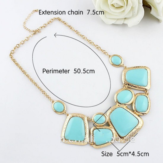 New Fashion Blue Imitation Gemstone Chocker Necklace Stud Earring Charm Bracelet Set New Fashion Blue Imitation Gemstone Chocker Necklace Stud Earring Charm Bracelet Set