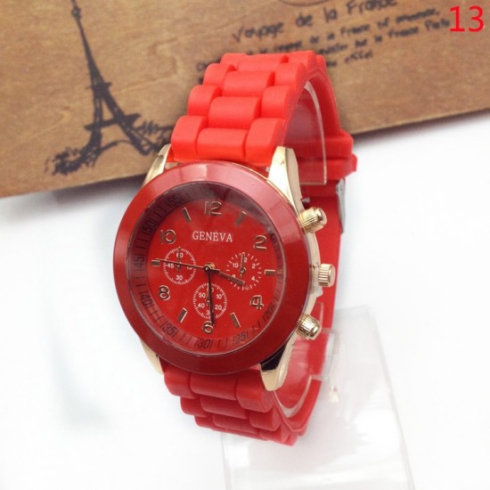 Geneva Casual Silicone Belt Women Unisex Dress Wristwatch (Red)