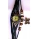Vintage Butterfly Pendant Synthetic Leather Bracelet Women Wrist Watch (Black)