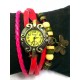 Vintage Butterfly Pendant Synthetic Leather Bracelet Women Wrist Watch (Red)