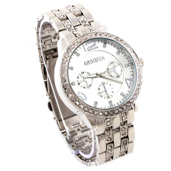 Geneva New Fashion Rihnostone Stainless Steel Wrist Watch for Women
