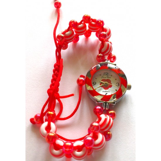 Very Cute Artificial Red Beed Analog Sober Wrist Watch For Girls - DEWALI SPECIAL Very Cute Artificial Red Beed Analog Sober Wrist Watch For Girls - DEWALI SPECIAL